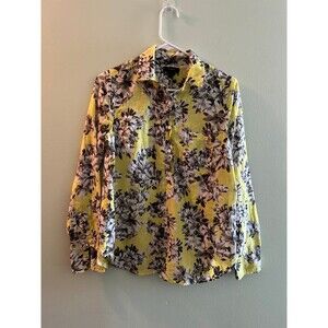 J.CREW Woman Shirt size 6 Silk and Cotton button up yellow floral long sleeve